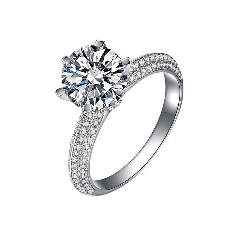 Moissanite six prong luxury arm sterling silver wedding ring - ReadYourHeart