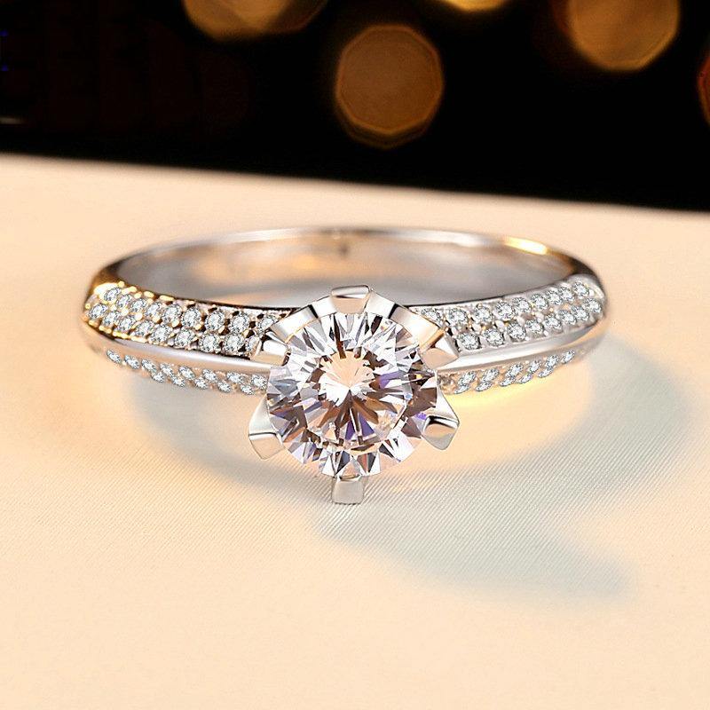 Moissanite six prong luxury arm sterling silver wedding ring - ReadYourHeart,RRW-M13A,RRW-M13D,RRW-M13E,RRW-M13F