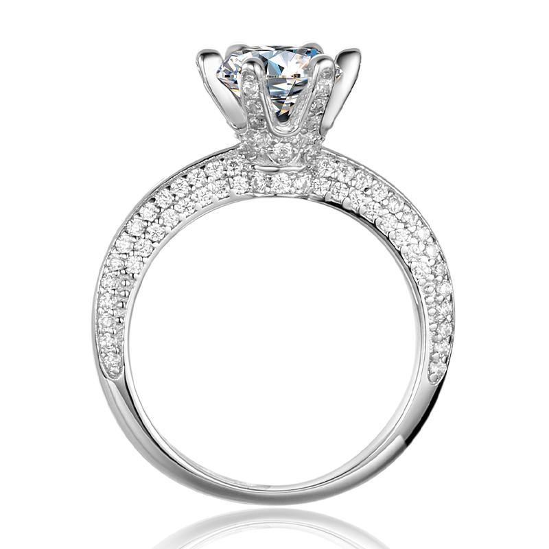 Moissanite six prong luxury arm sterling silver wedding ring - ReadYourHeart,RRW-M13A,RRW-M13D,RRW-M13E,RRW-M13F