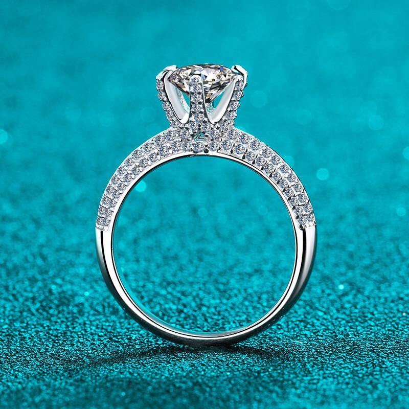 Moissanite six prong luxury arm sterling silver wedding ring - ReadYourHeart,RRW-M13A,RRW-M13D,RRW-M13E,RRW-M13F
