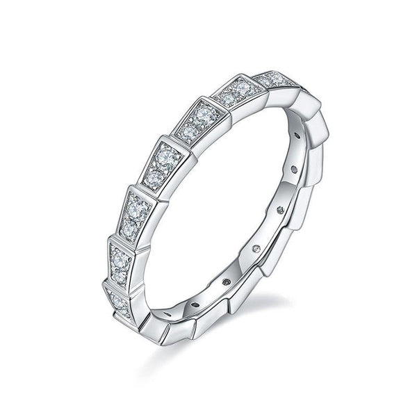Moissanite snake bone sterling silver wedding Band Stackable Ring - ReadYourHeart