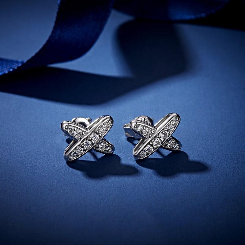 Moissanite x-shaped sterling silver earrings - ReadYourHeart