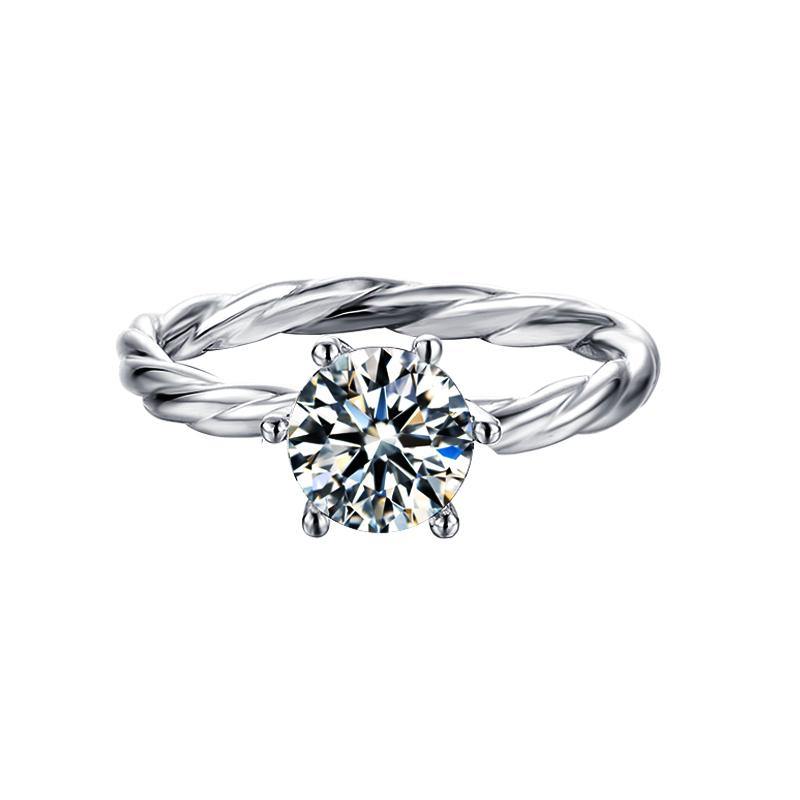 Moissanite six prong twined arm sterling silver wedding ring - ReadYourHeart,RRW-M18A