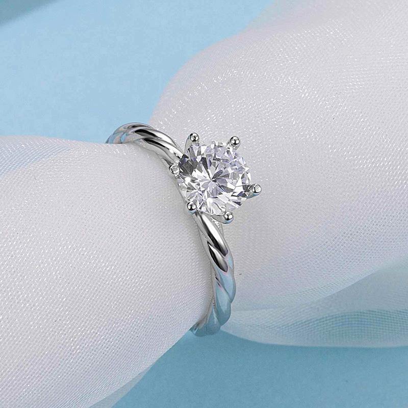 Moissanite six prong twined arm sterling silver wedding ring - ReadYourHeart,RRW-M18A