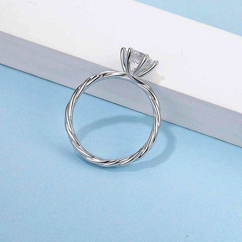Moissanite six prong twined arm sterling silver wedding ring - ReadYourHeart,RRW-M18A