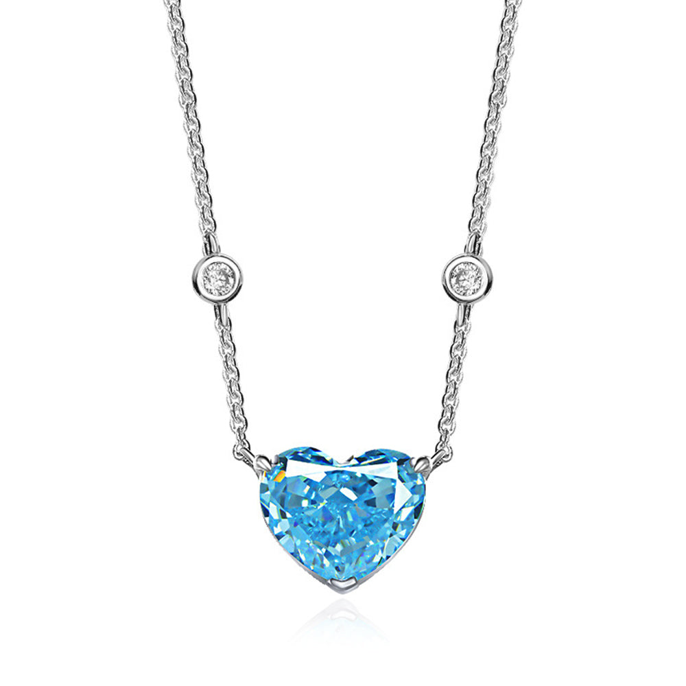 Solitaire Heart-Shaped Lab-Sapphire Sterling Silver Necklace - ReadYourHeart