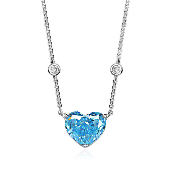 Solitaire Heart-Shaped Lab-Sapphire Sterling Silver Necklace