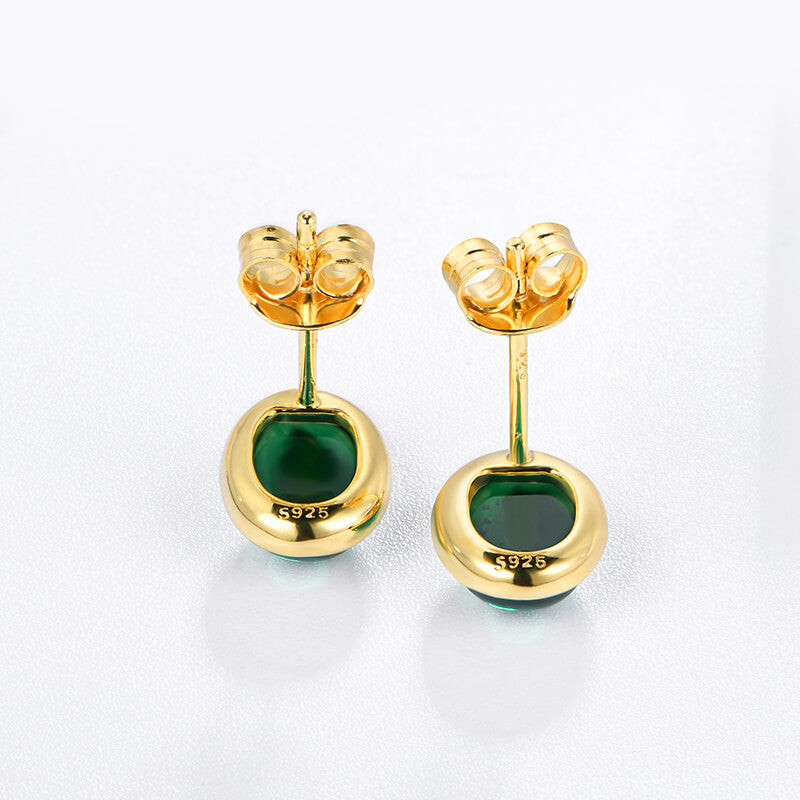 Oval-Shaped Lab-Created Emerald Bezel Sterling Silver Stud Earrings - ReadYourHeart