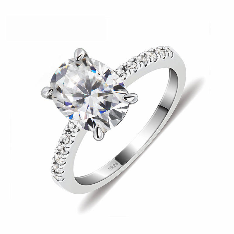 Oval Cut Moissanite Pave Sterling Silver Engagement Ring - ReadYourHeart