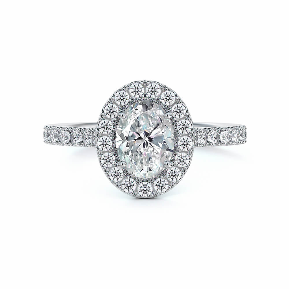 Oval Halo Moissanite Pave Engagement Ring in 18K Gold - ReadYourHeart