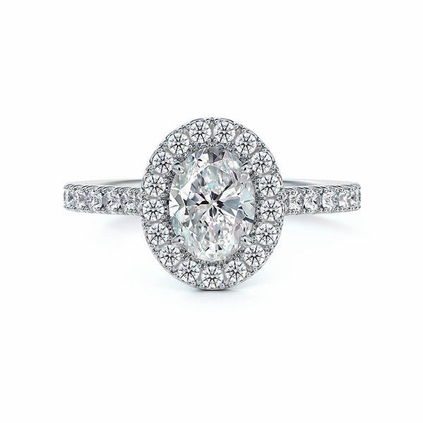 Oval Halo Moissanite Pave Engagement Ring in 18K Gold - ReadYourHeart