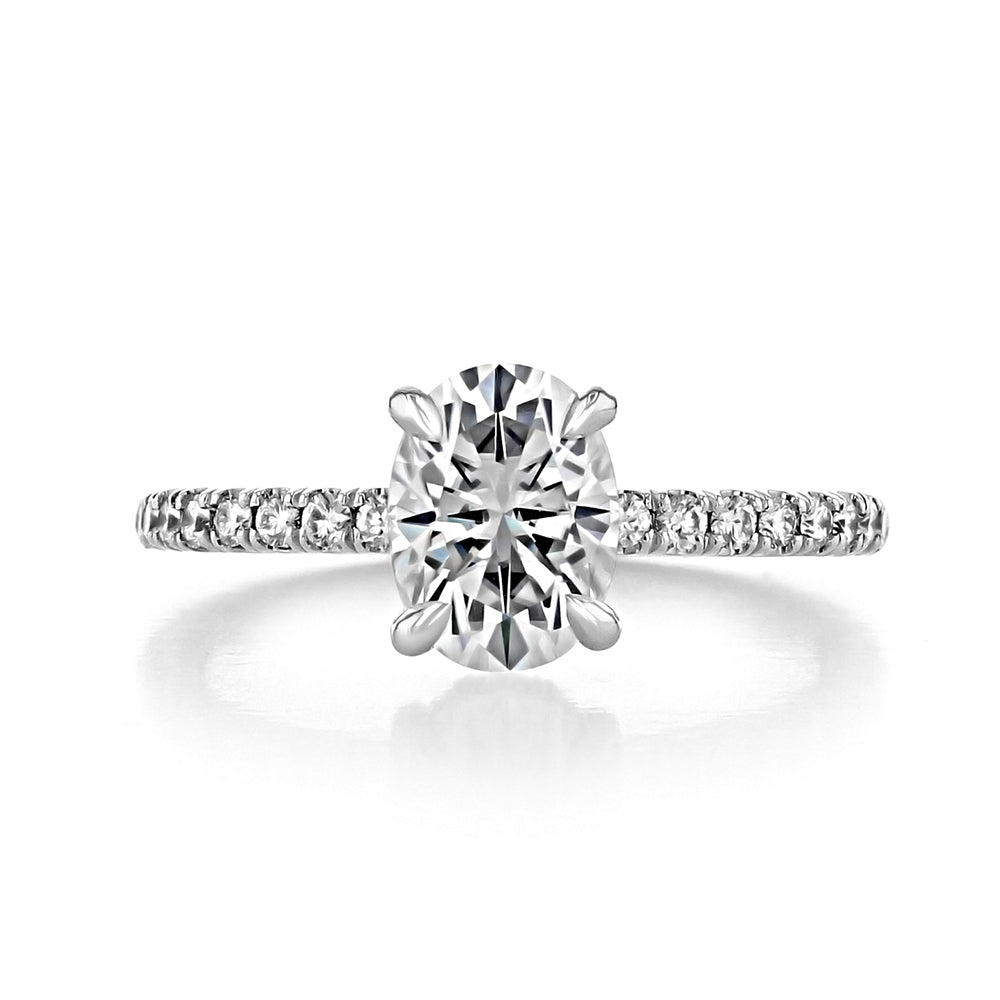 Oval Moissanite Micro-Pave Engagement Ring in 18K White Gold - ReadYourHeart