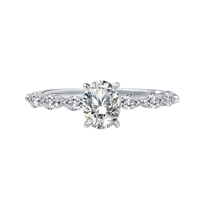 Oval Moissanite With Marquise Accents Engagement Ring - ReadYourHeart
