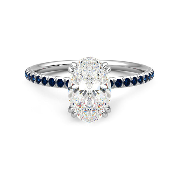 Oval Moissanite With Sapphire Pave Engagement Ring