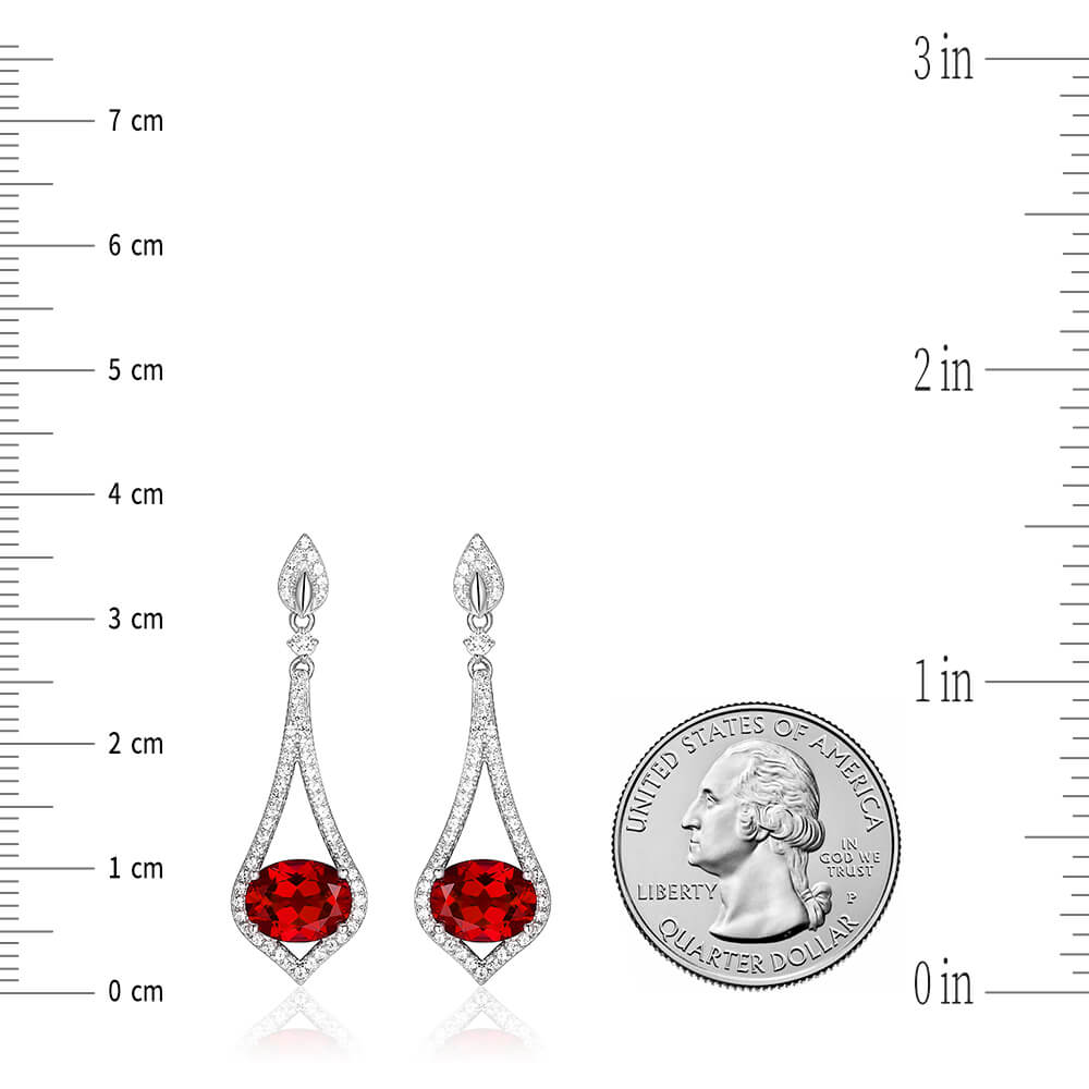 Oval Ruby Sterling Silver Drop Halo Earrings - ReadYourHeart