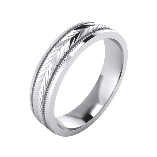 Milgrain Patterned Wedding Band Ring Polished Step In Sterling Silver