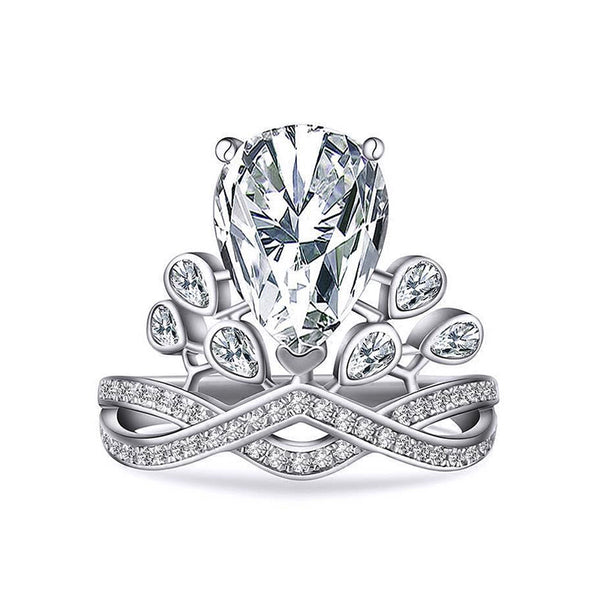 Pear Cut Moissanite Crown Sterling Silver Engagement Ring - ReadYourHeart
