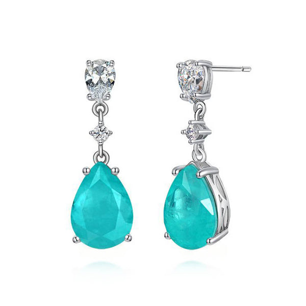 Pear Cut Paraiba Tourmaline Sterling Silver Drop Earrings - ReadYourHeart