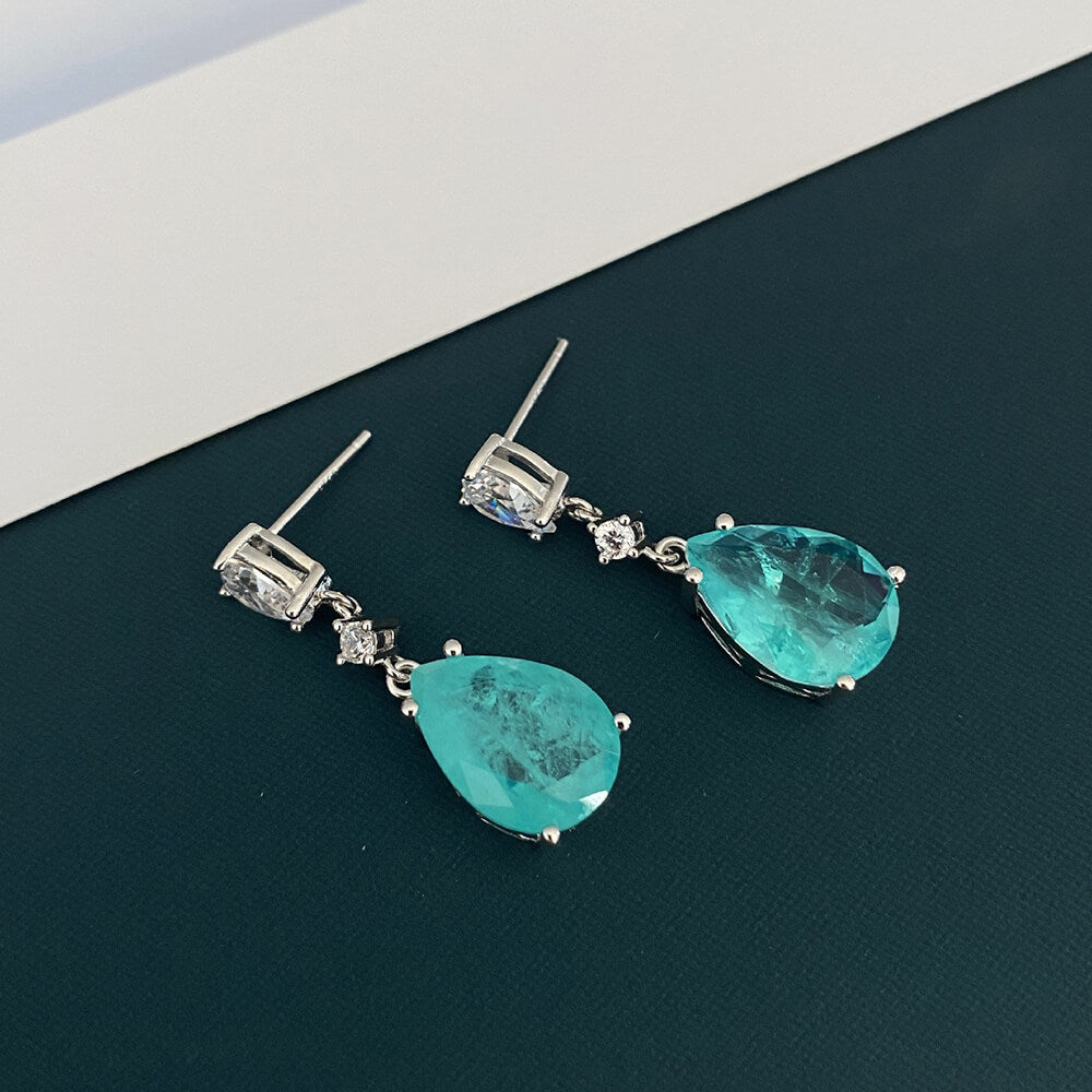 Pear Cut Paraiba Tourmaline Sterling Silver Drop Earrings - ReadYourHeart