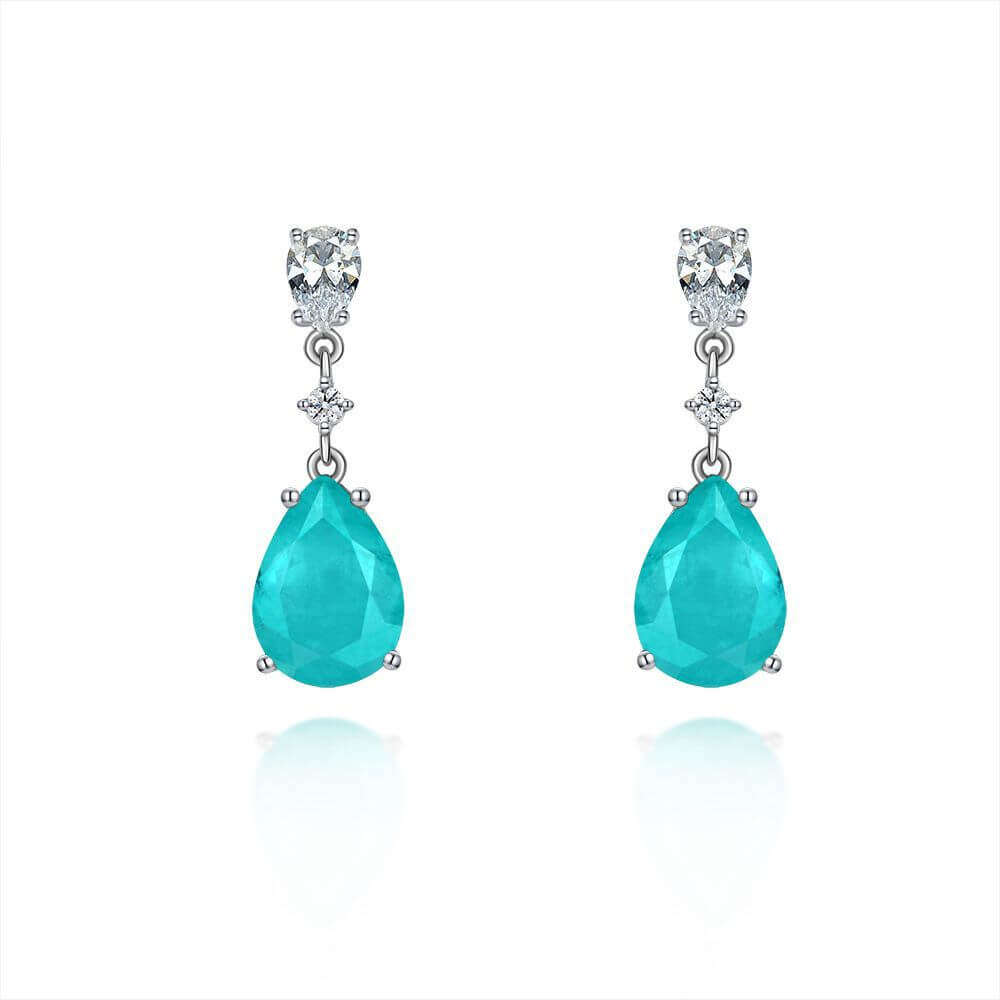 Pear Cut Paraiba Tourmaline Sterling Silver Drop Earrings - ReadYourHeart