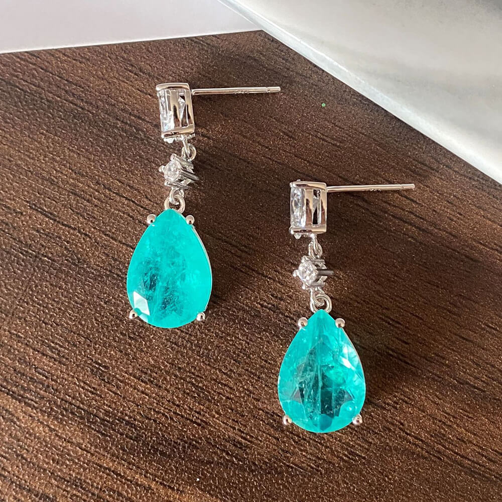 Pear Cut Paraiba Tourmaline Sterling Silver Drop Earrings - ReadYourHeart