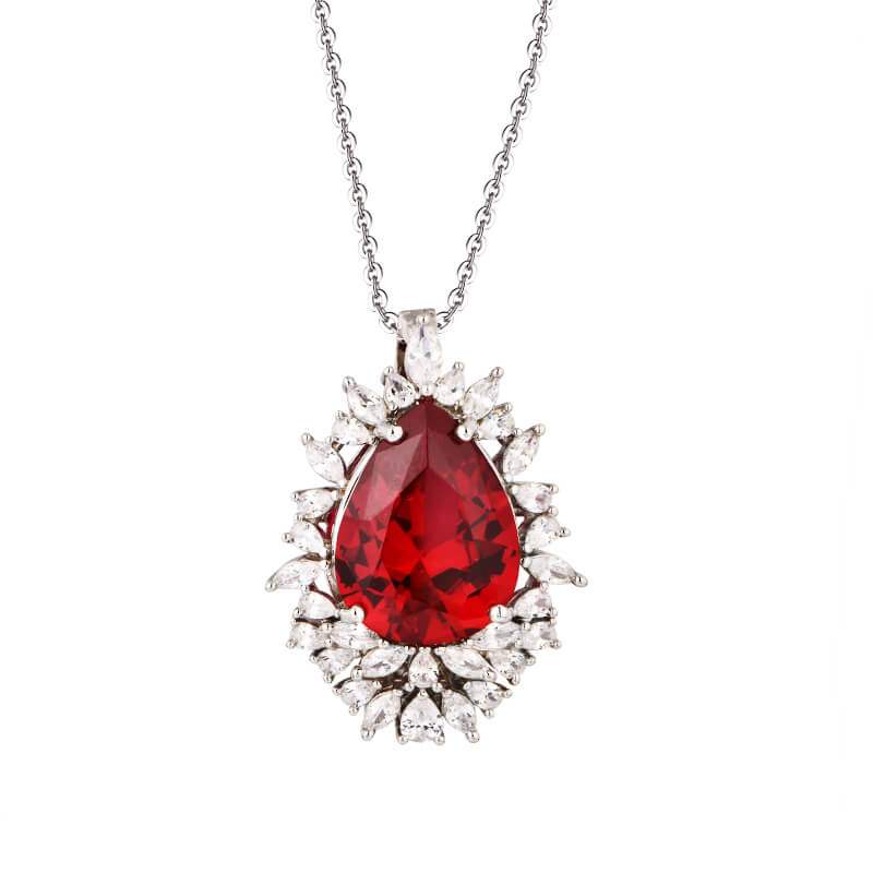 Pear Cut Ruby Cluster Sterling Silver Necklace - ReadYourHeart