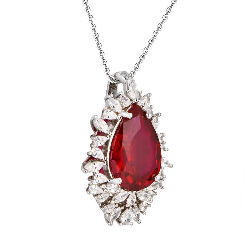 Pear Cut Ruby Cluster Sterling Silver Necklace - ReadYourHeart