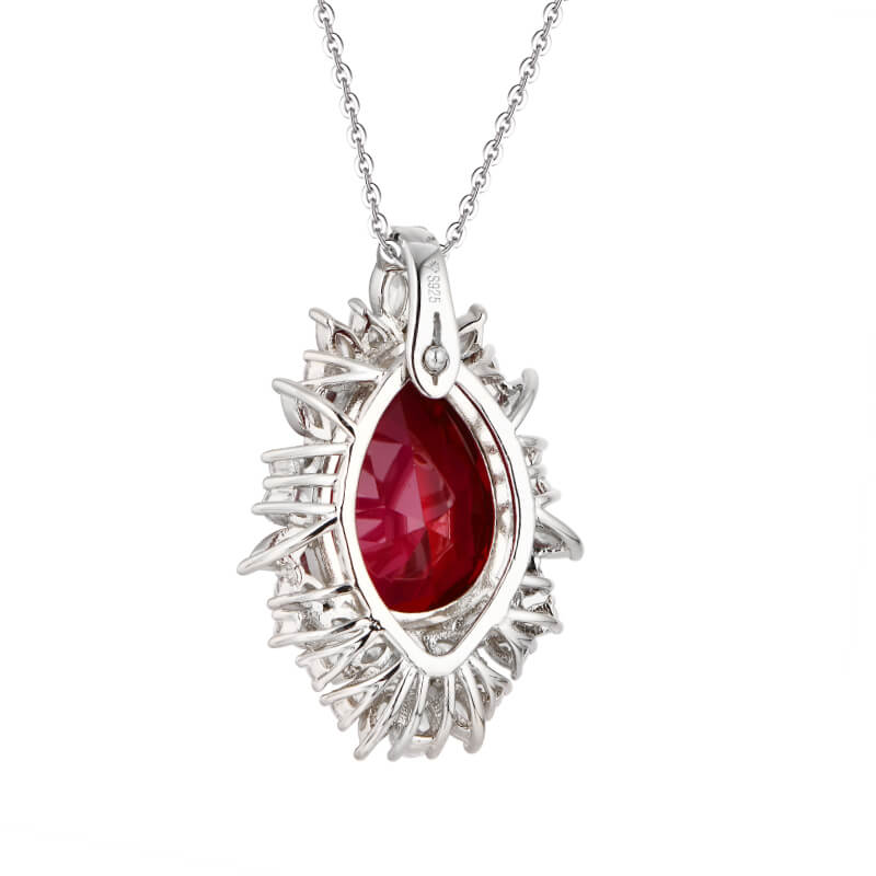 Pear Cut Ruby Cluster Sterling Silver Necklace - ReadYourHeart