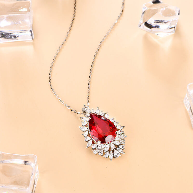 Pear Cut Ruby Cluster Sterling Silver Necklace - ReadYourHeart