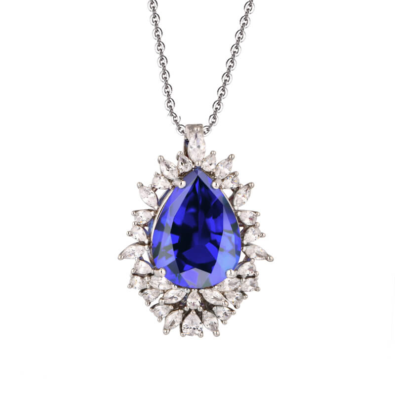 Pear Cut Sapphire Cluster Sterling Silver Necklace - ReadYourHeart