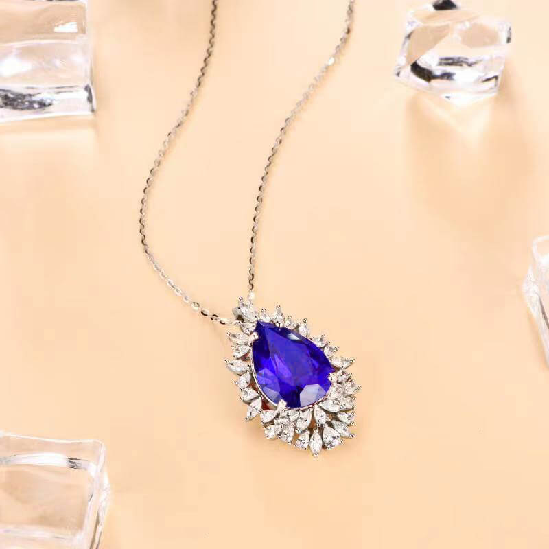 Pear Cut Sapphire Cluster Sterling Silver Necklace - ReadYourHeart