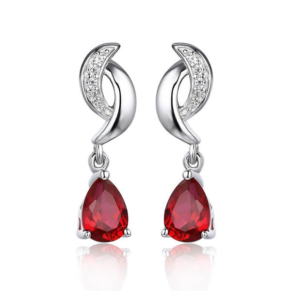 Pear Ruby Sterling Silver Drop Earrings