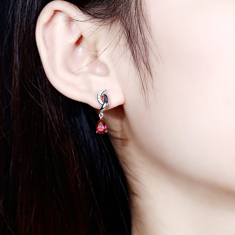 Pear Ruby Sterling Silver Drop Earrings - ReadYourHeart