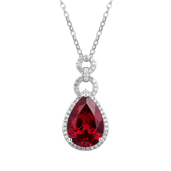 Pear Ruby Sterling Silver Halo Necklace Pendant - ReadYourHeart