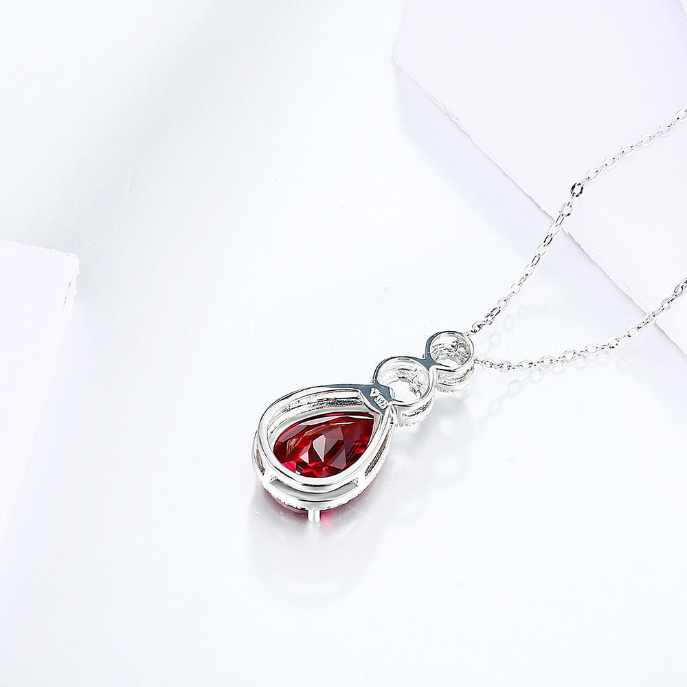 Pear Ruby Sterling Silver Halo Necklace Pendant - ReadYourHeart