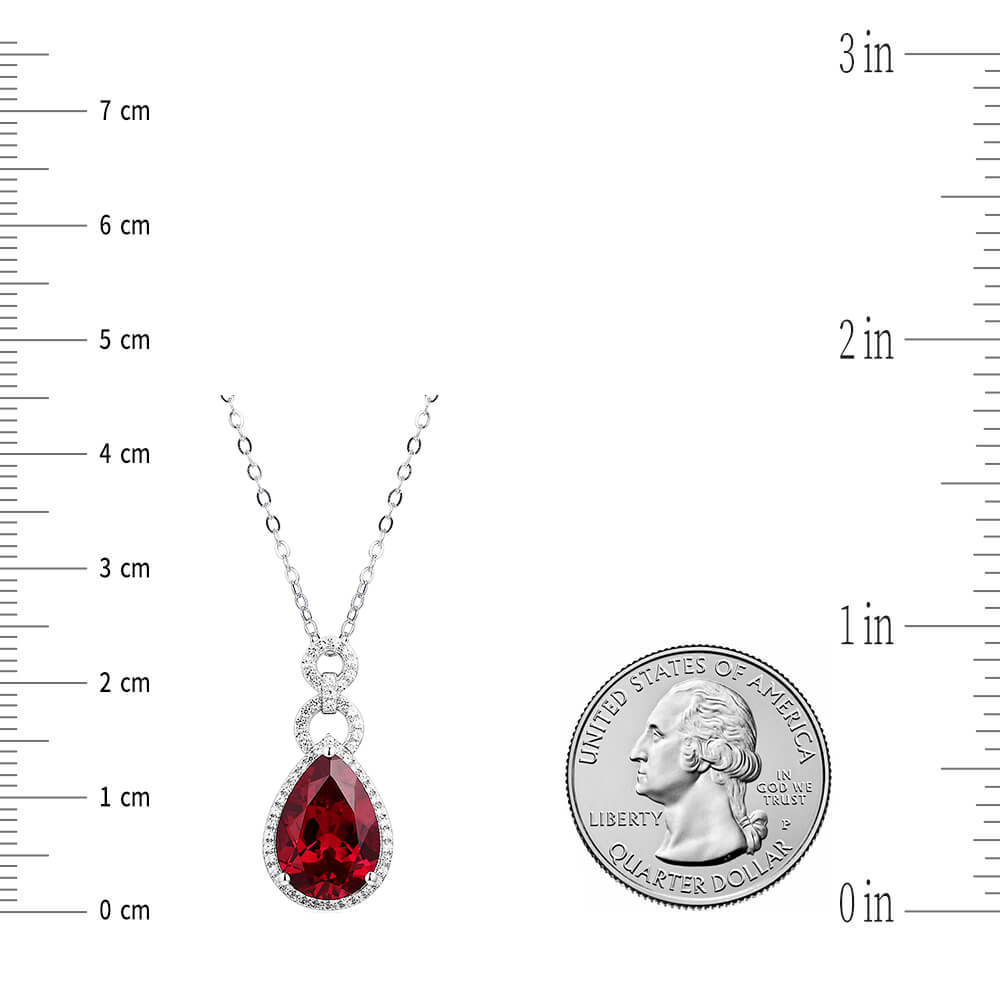Pear Ruby Sterling Silver Halo Necklace Pendant - ReadYourHeart