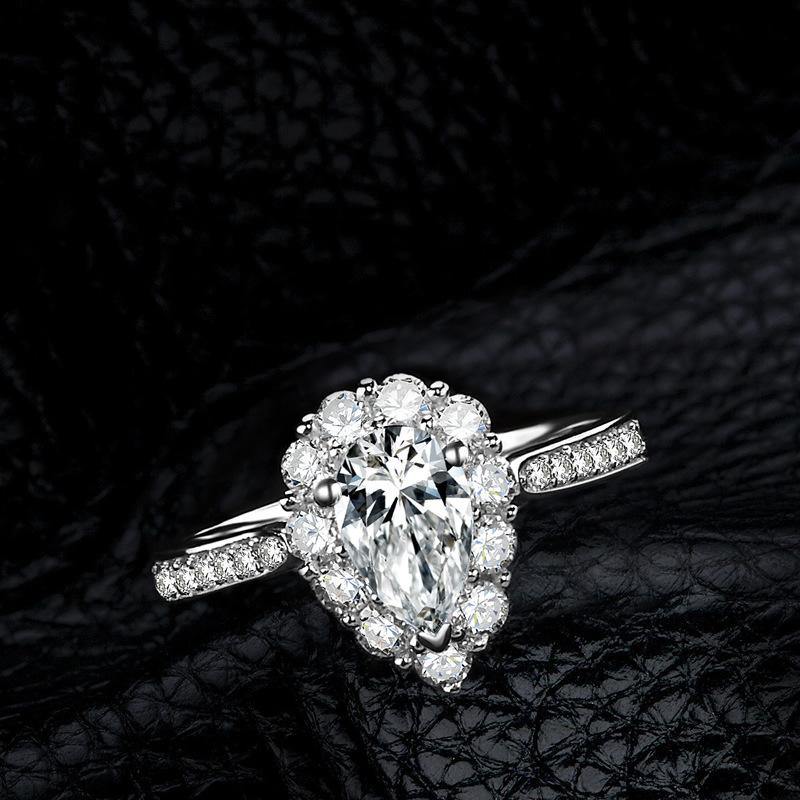 Pear Sona Diamond Luxury Sterling Silver Wedding Ring - ReadYourHeart,RRA-10012
