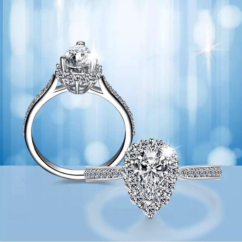 Pear Sona Diamond Luxury Sterling Silver Wedding Ring - ReadYourHeart,RRA-10012