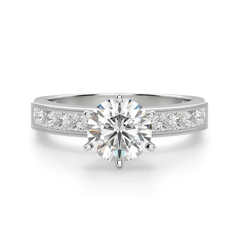 Princess Channel Set Rings Princess Channel Set Cathedral Moissanite Sterling Silver Engagement ...