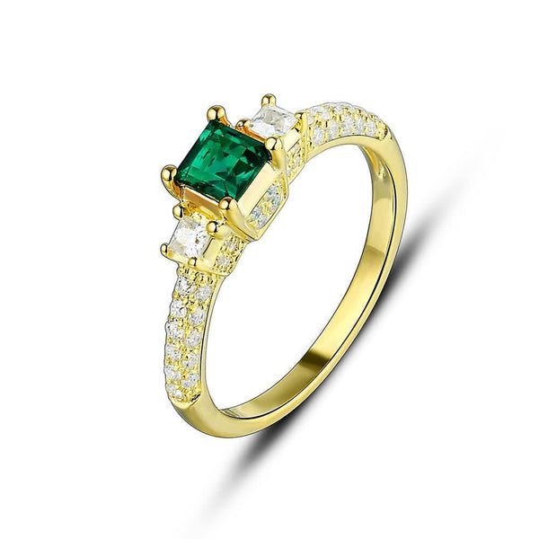 Princess Cut Lab Created Emerald Three Stone Luxury Sterling Silver Ring - ReadYourHeart