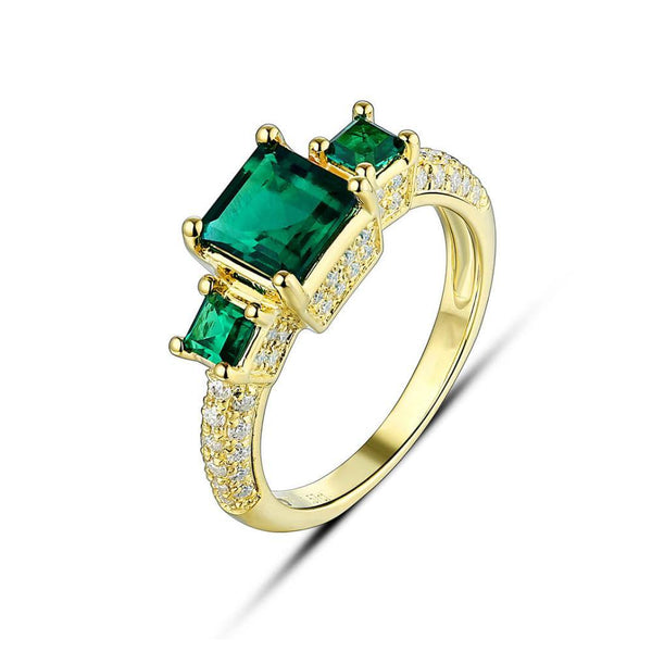 Princess Cut Lab Created Emerald Three Stone Luxury Sterling Silver Ring - ReadYourHeart