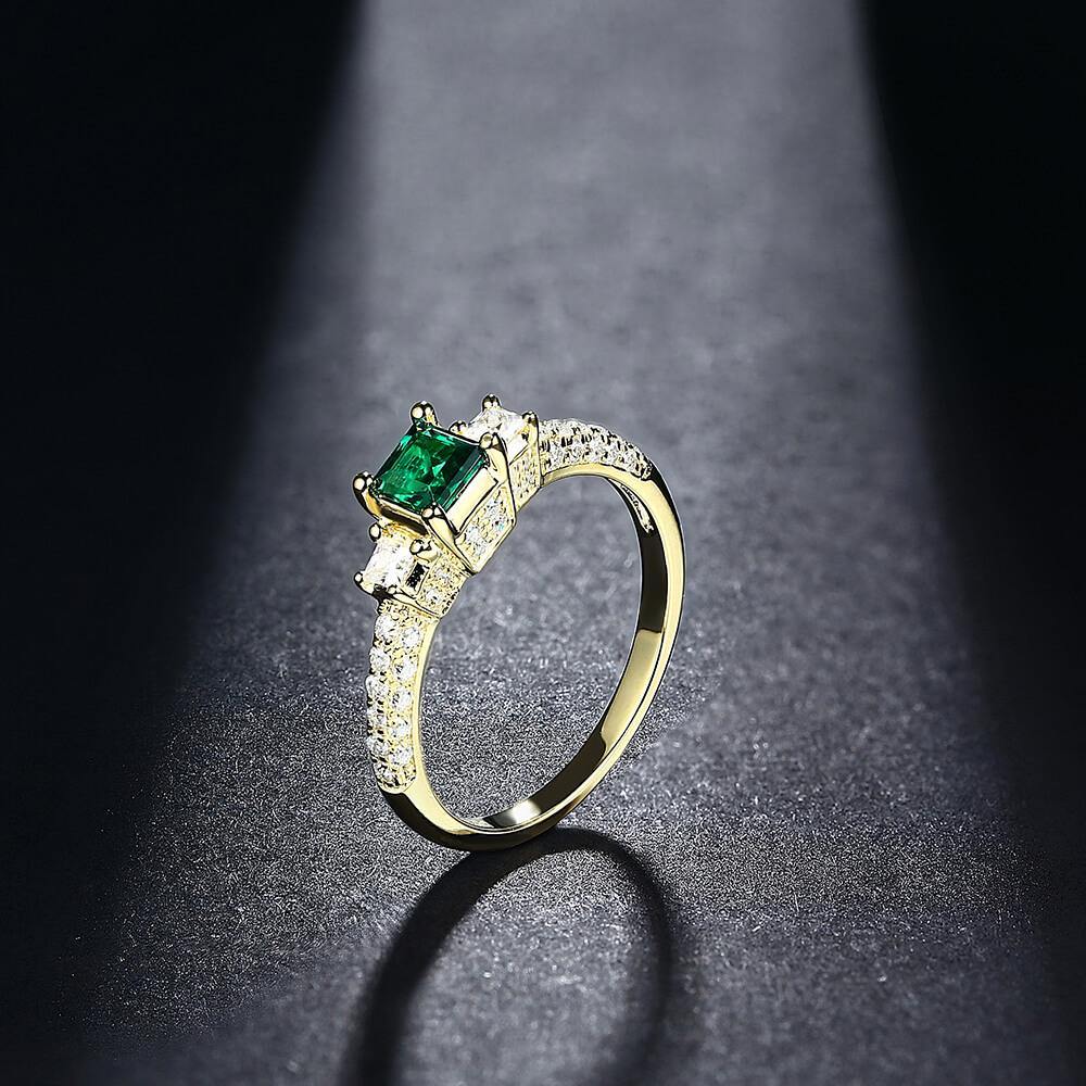 Princess Cut Lab Created Emerald Three Stone Luxury Sterling Silver Ring - ReadYourHeart,RRL-LTR19120307-EM