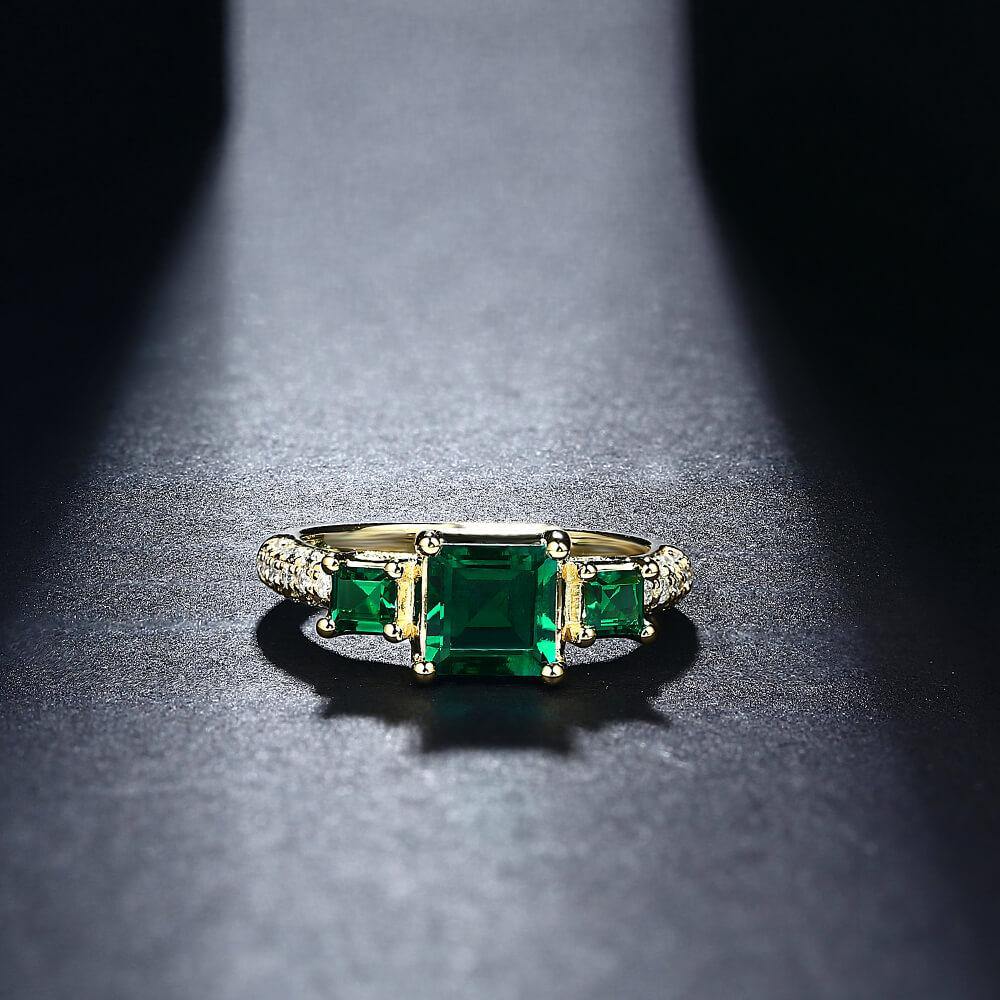 Princess Cut Lab Created Emerald Three Stone Luxury Sterling Silver Ring - ReadYourHeart,RRL-LTR19120306-EM