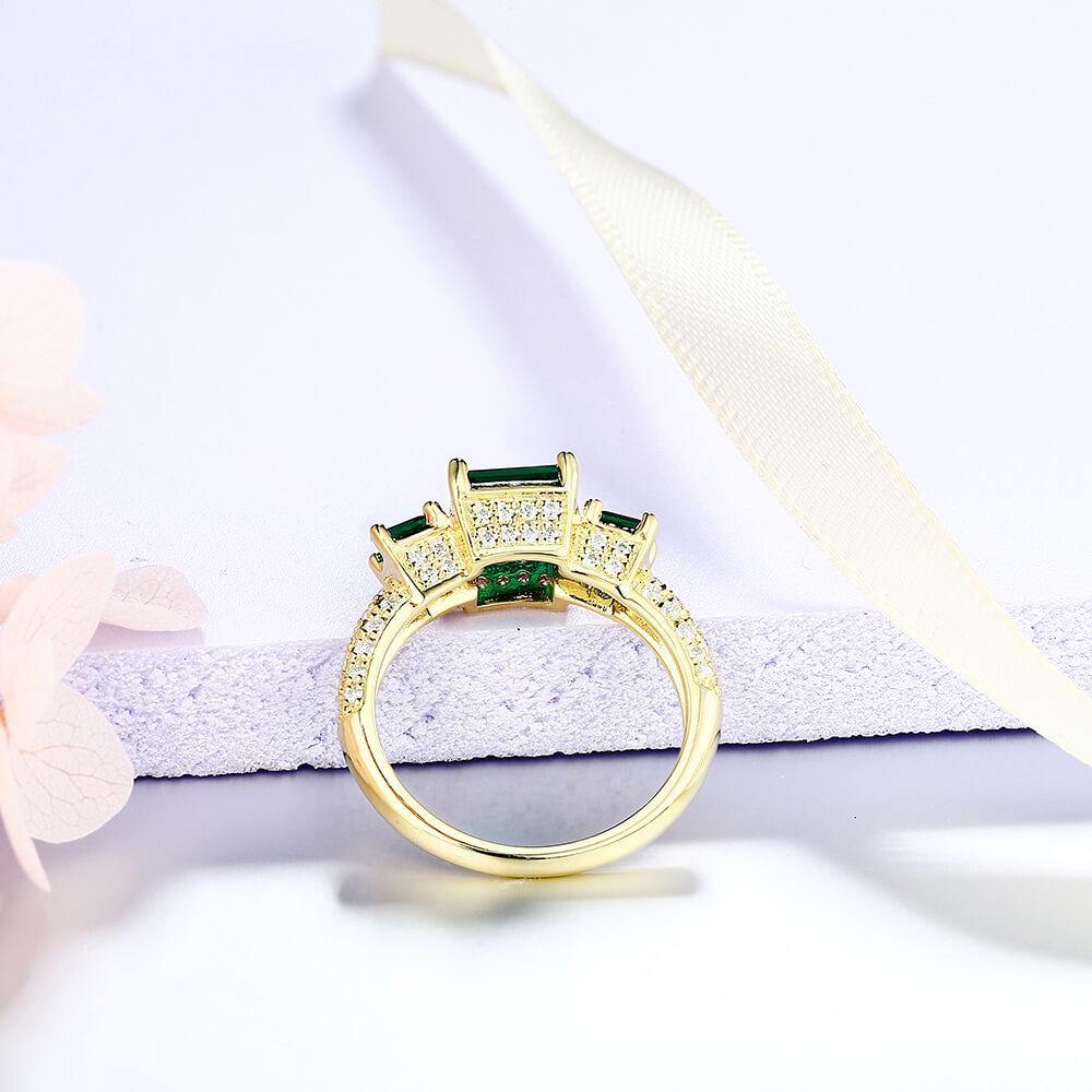 Princess Cut Lab Created Emerald Three Stone Luxury Sterling Silver Ring - ReadYourHeart