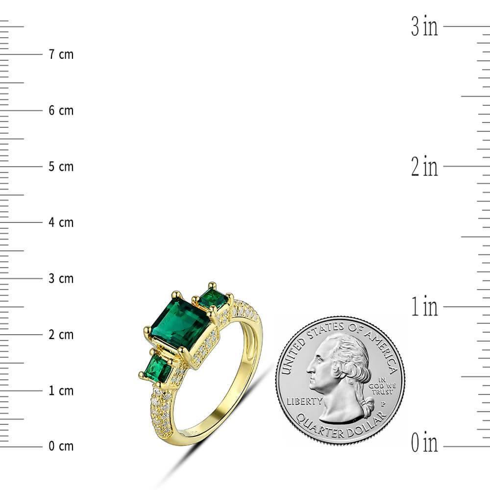 Princess Cut Lab Created Emerald Three Stone Luxury Sterling Silver Ring - ReadYourHeart