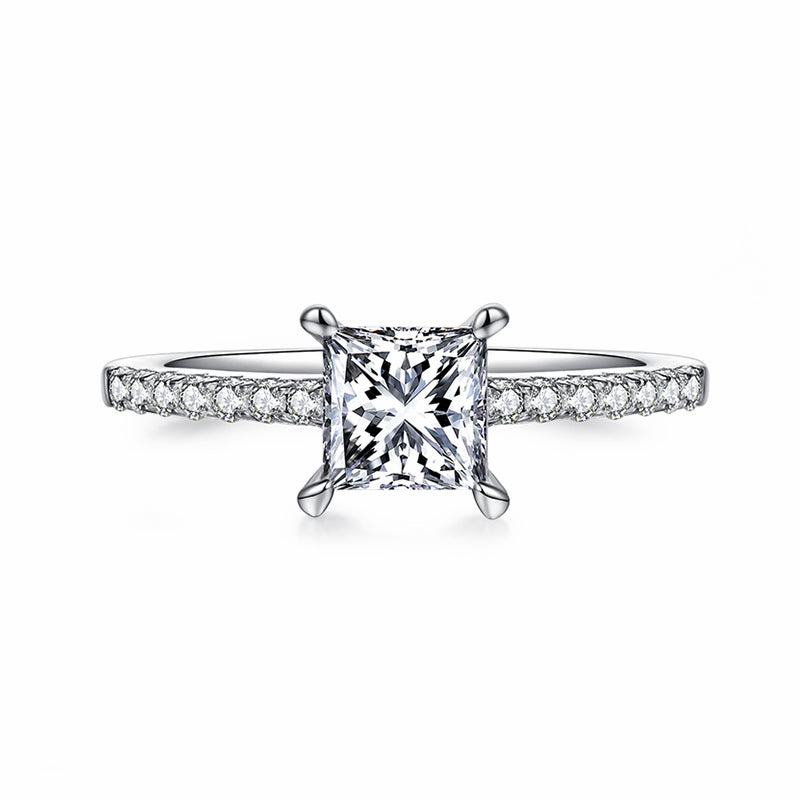 Princess Cut Moissanite Pave Engagement Ring In Sterling Silver - ReadYourHeart