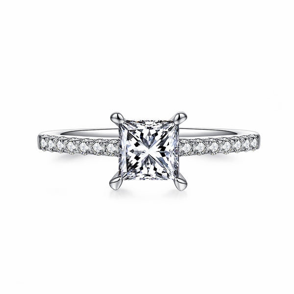 Princess Cut Moissanite Pave Engagement Ring In Sterling Silver - ReadYourHeart