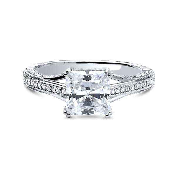 Princess Cut Moissanite Triple Row Pave Engagement Ring - ReadYourHeart