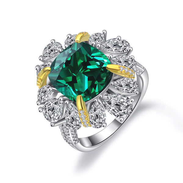 Cushion Cut Sapphire SideStone Sterling Silver Ring