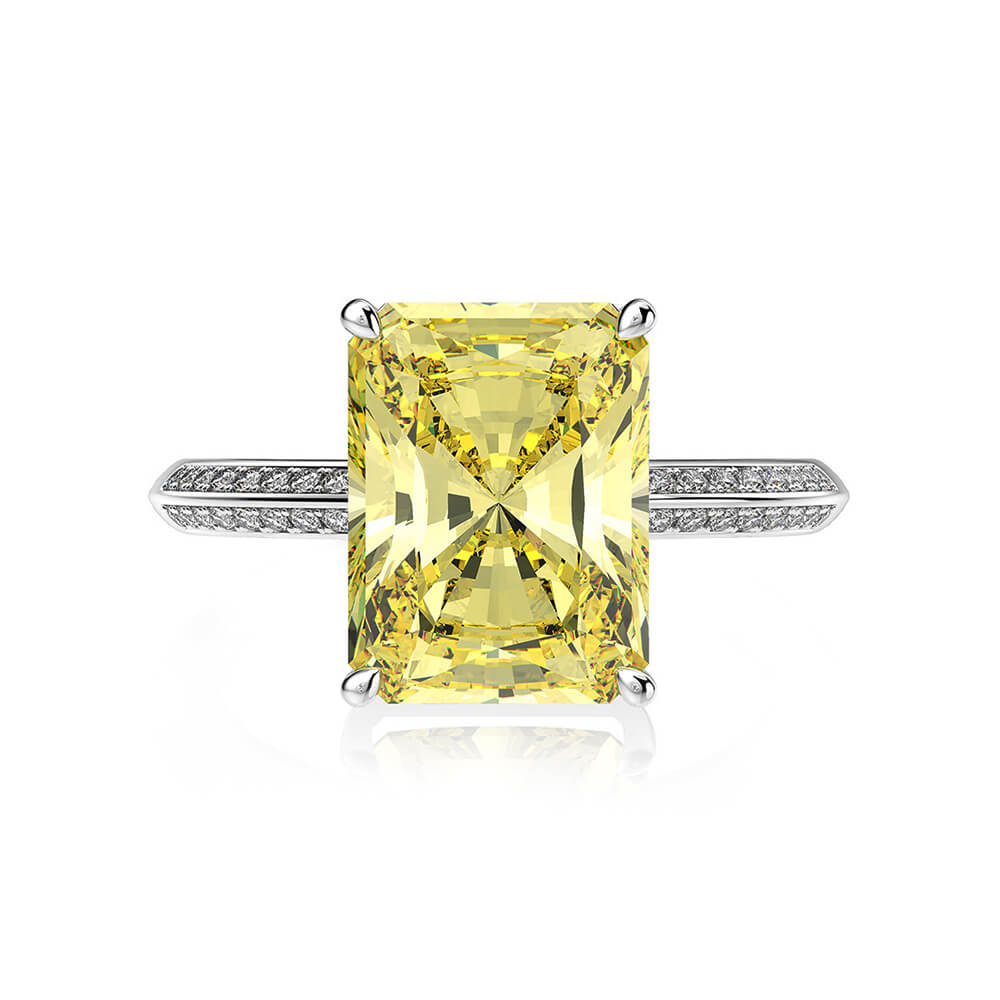 Radiant Cut Side Stone Four Prong Sterling Silver Ring - ReadYourHeart